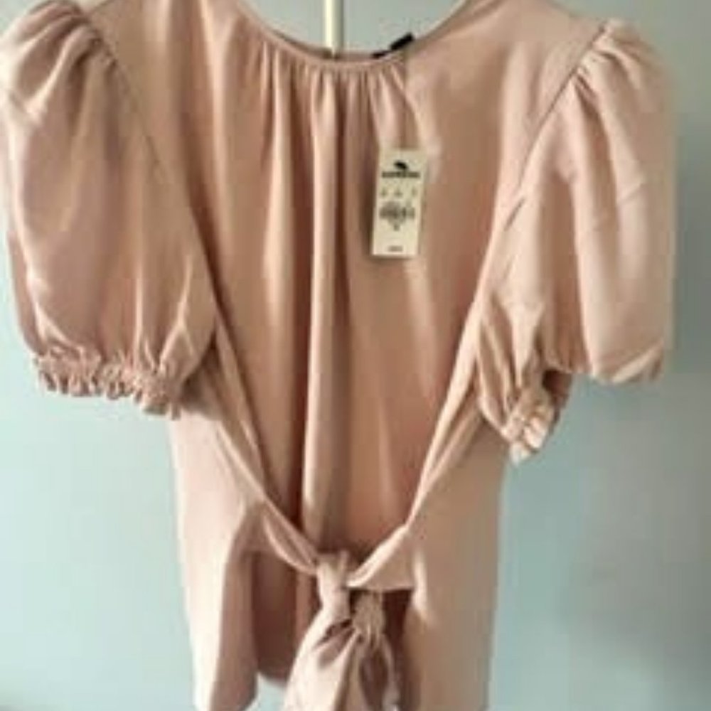 Puff Sleeve Tie Waist Peplum Top